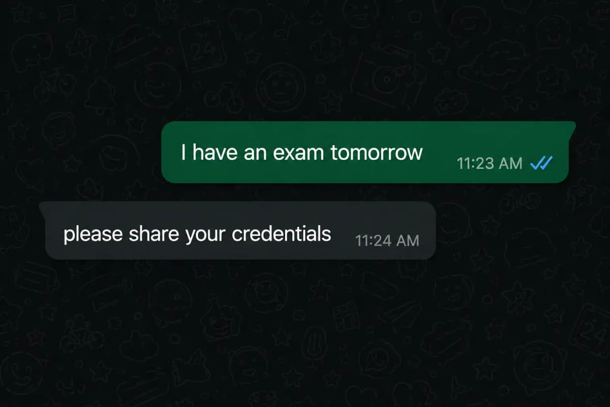 Chat: student says they have an exam tomorrow
