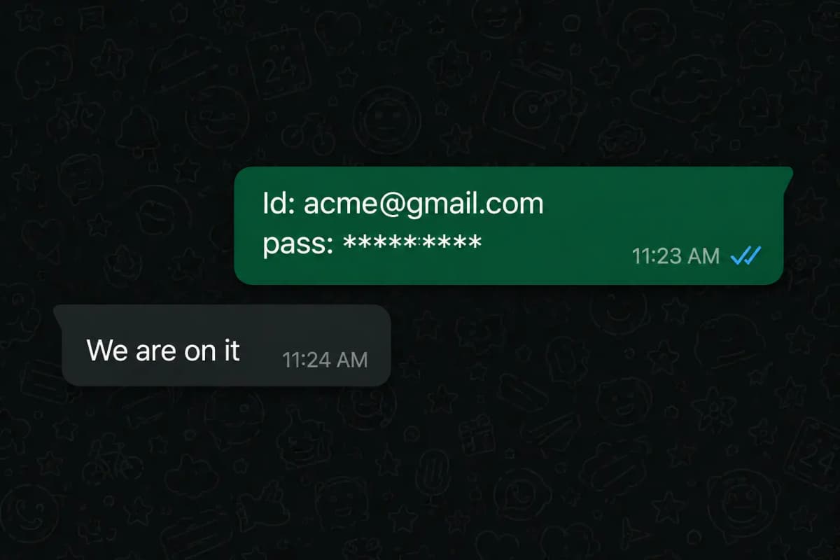 Chat: student shares credentials and specialist confirms they are on it