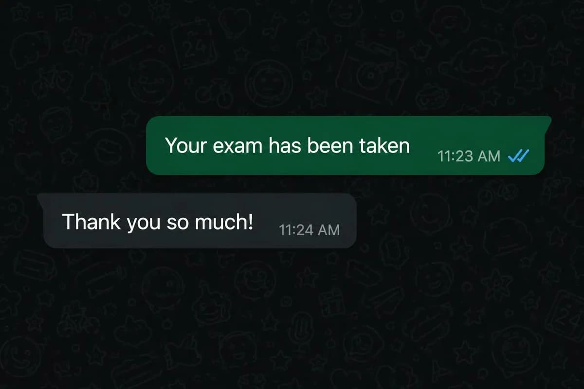 Chat: specialist confirms the exam has been taken