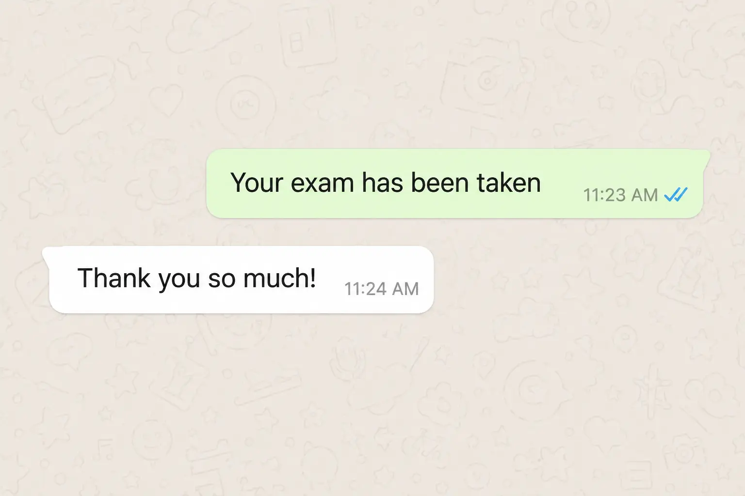 Chat: specialist confirms the exam has been taken